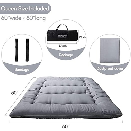 Japanese Floor Sleeping Mat, Queen Size, Grey